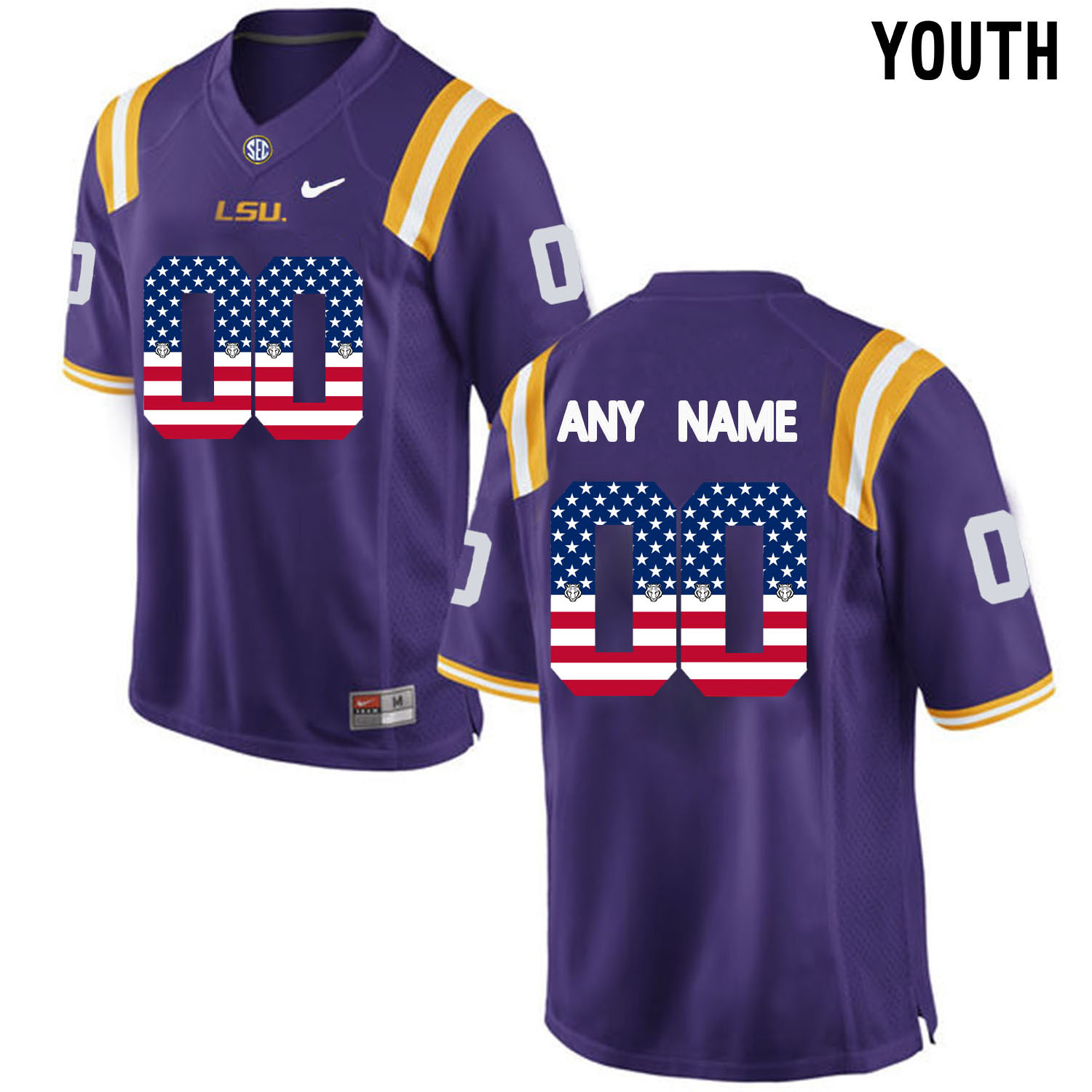 US Flag Fashion  Youth LSU Tigers Customized College Football Limited Jersey  Purple->->Custom Jersey